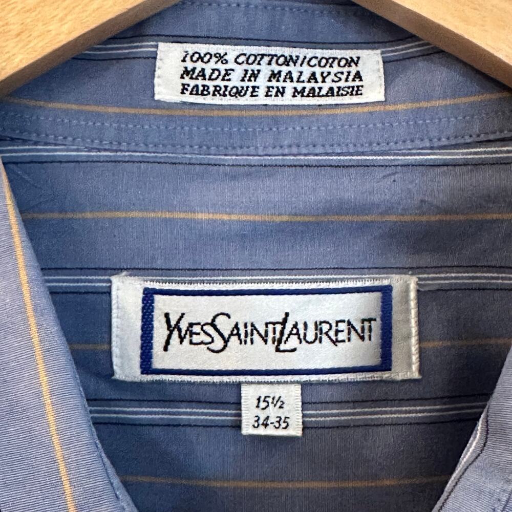 Yves Saint Laurent Blue Button Up Shirt sz 15.5 (34-35) Stripe Shirt - Picture 4 of 10